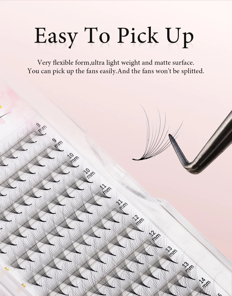 AGUUD Camellia Lashes, vorgefertigte Volumenfächer, 5D, 8D, 10D, spitze Basis, mittlerer Stiel, künstliches Nerzvolumen, Kamelie, blühende Wimpernfächer – Detail 8