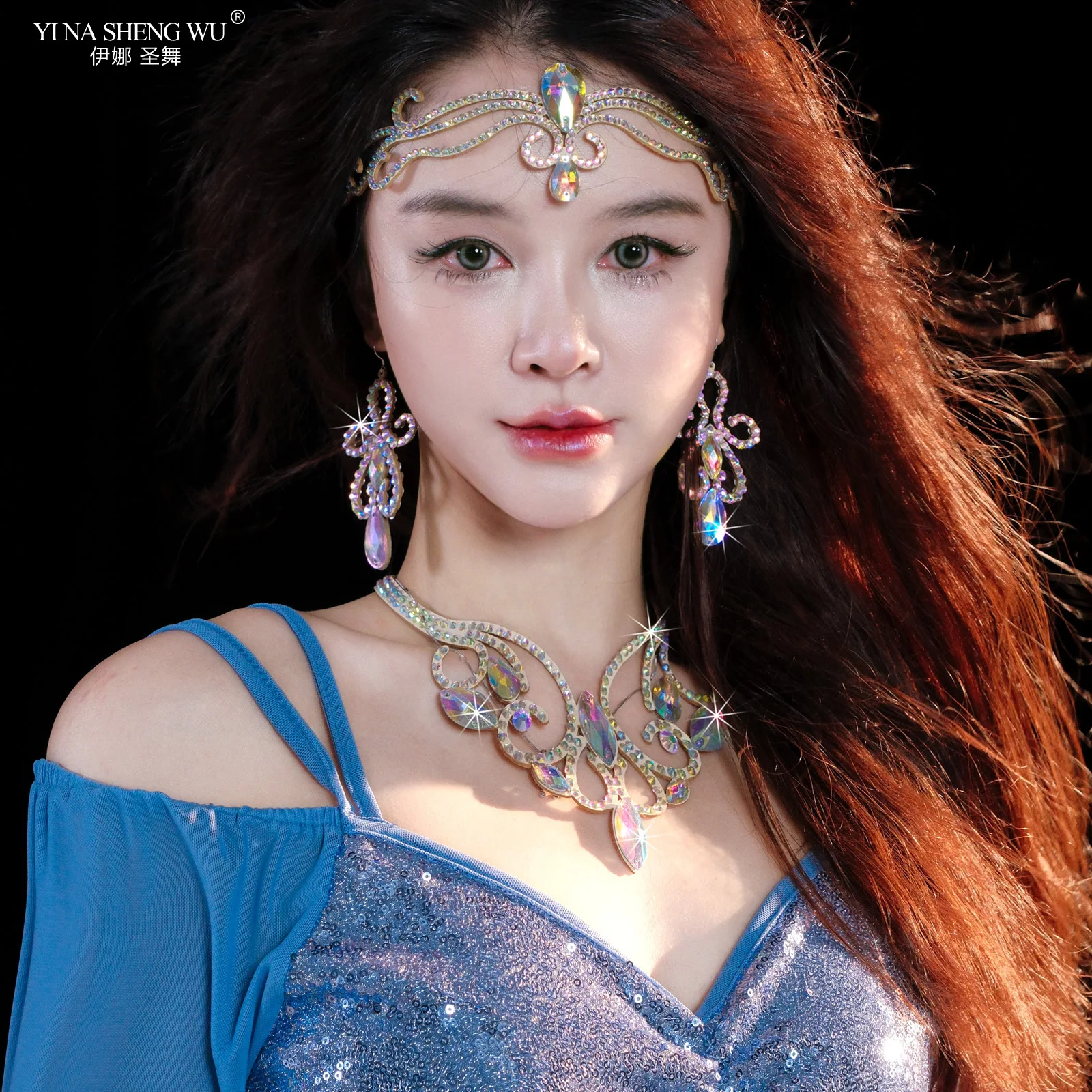 Belly Dance Sparkle Necklace Jewelry Competition Dancer Accessory Shine Dancing Pu Leather Necklace Stage Performance Costume