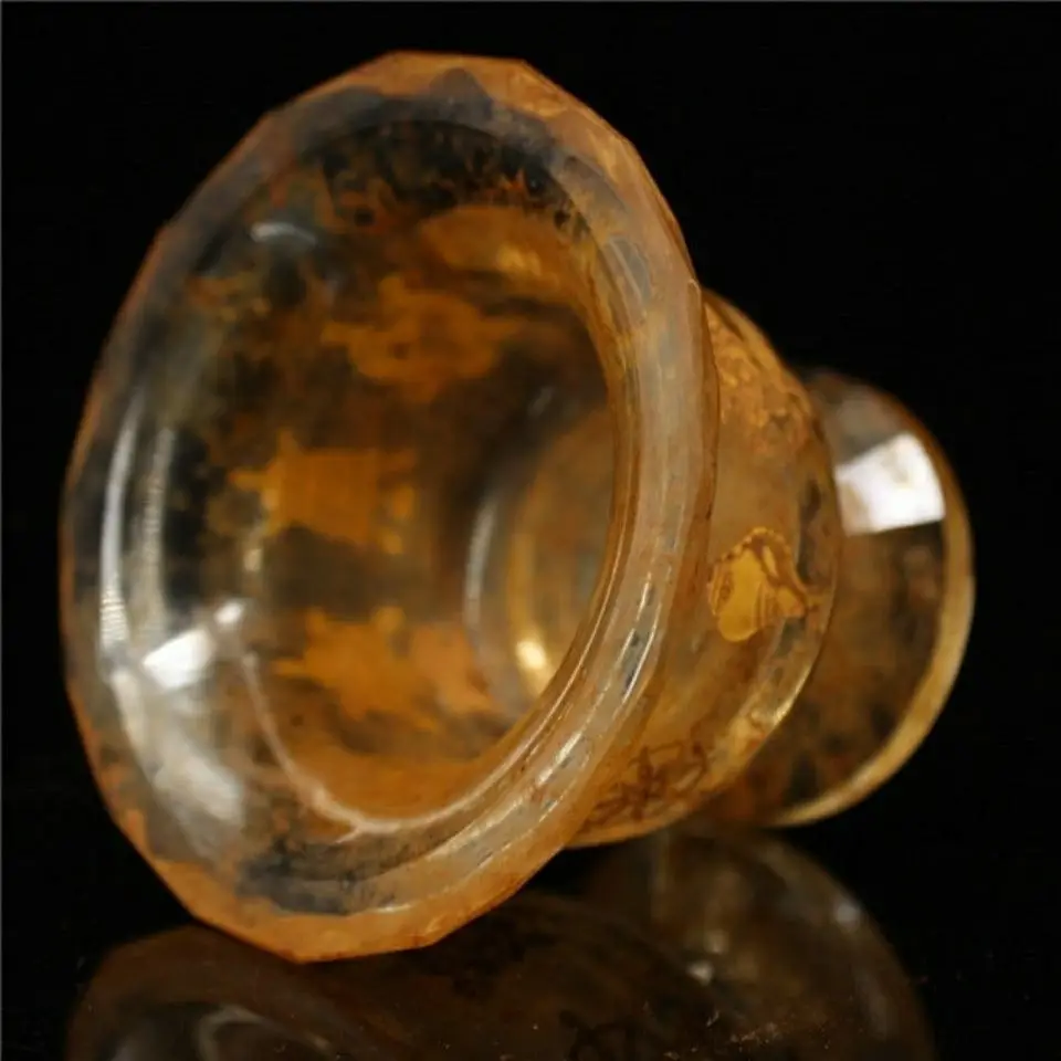 Vintage Crystal Worship Cup Tibetan Buddhism Eight Treasures Pattern Altar Holy Water Bowl Meditation Decor Buddhist Item