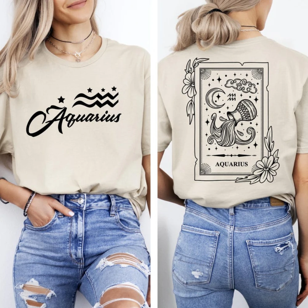 Camiseta del zodiaco 2025 Zodiaco Acuario Retro Unisex Camisa de algodón Diez Acuario Regalo de cumpleaños Camiseta celestial Enviar Acuario Regalo Mujer