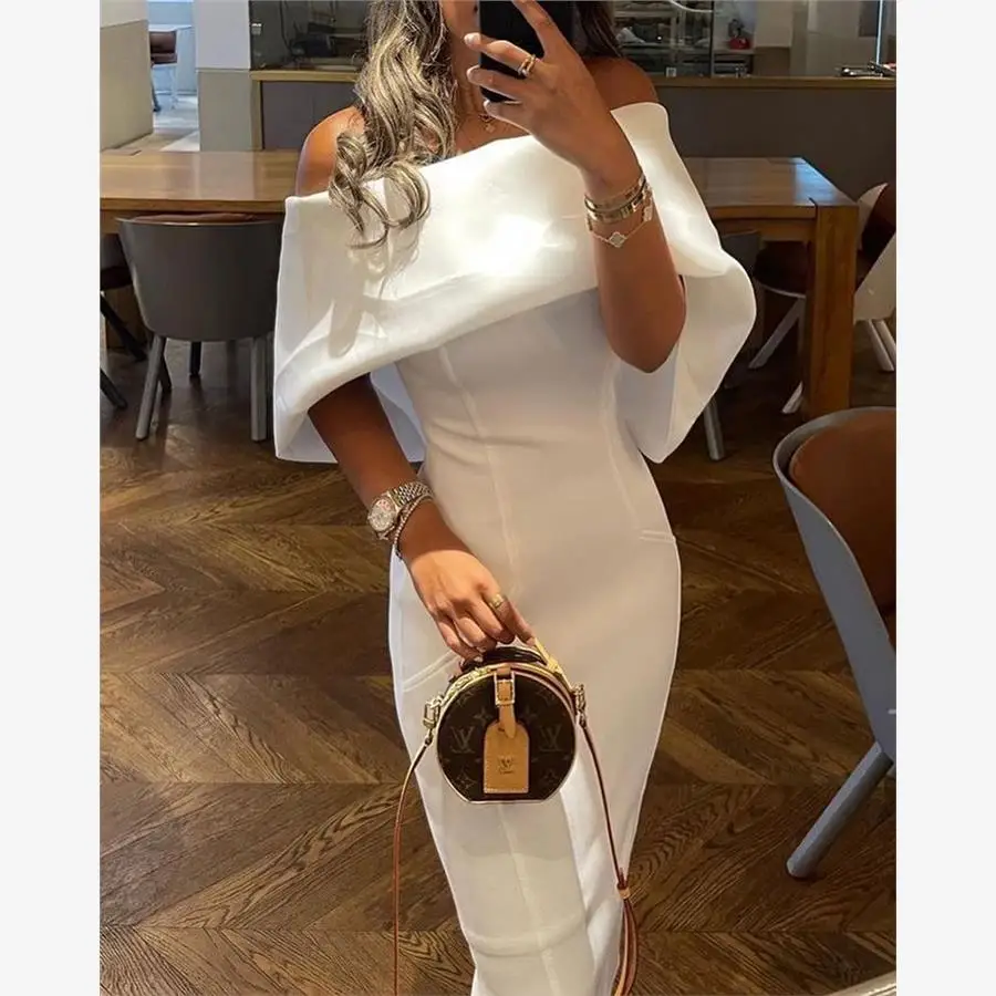 

Накидка с открытыми плечами Design Skinny Par Dr High Waist Street Sle Полиэстер ort Sve Midi Dr Pure Color Autumn Faion
