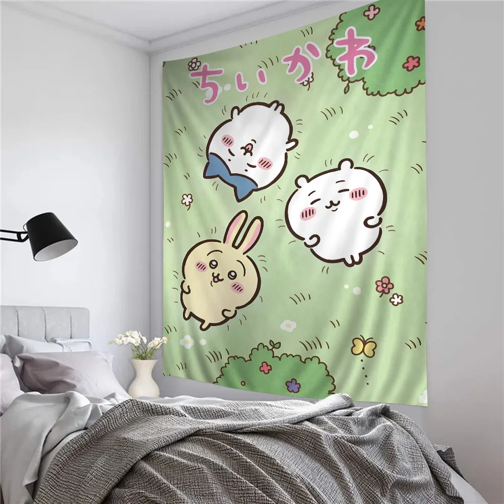 Cute Cartoon Chiikawa Tapestry Anime Tapestry Hanging Tarot Hippie Wall Rugs Dorm Wall Hanging Sheets