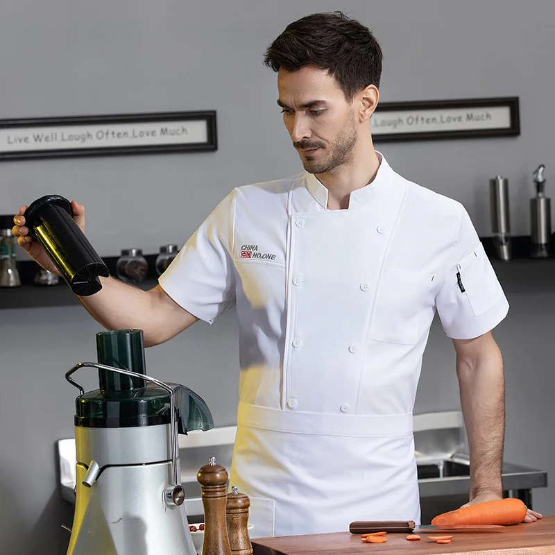 Kellner Uniformen Food Service Chef Jacke Restaurant Koch Kleidung Küche Koch hemden Bäcker Stretch Kurzarm Arbeits kleidung