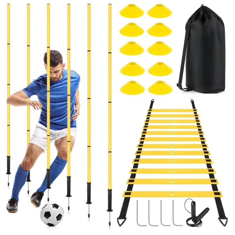 Soccer Training Obstacle Bar Serpentine Running Pole Speed Physical Fitness Pace Training Jump Grid Ladder Agility Ladder Set