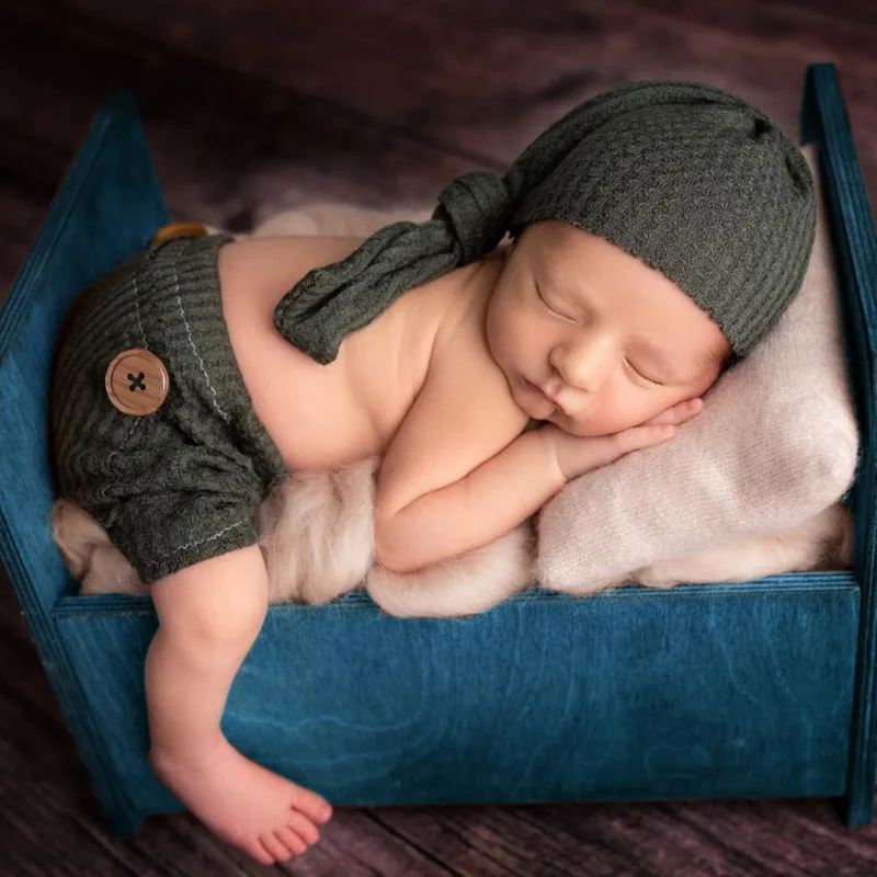 Newborn Pants Long Tail Hat Two-piece Set Baby Knitted Pants Knot Hat Baby Child Photography Set Newborn Photography Outfit