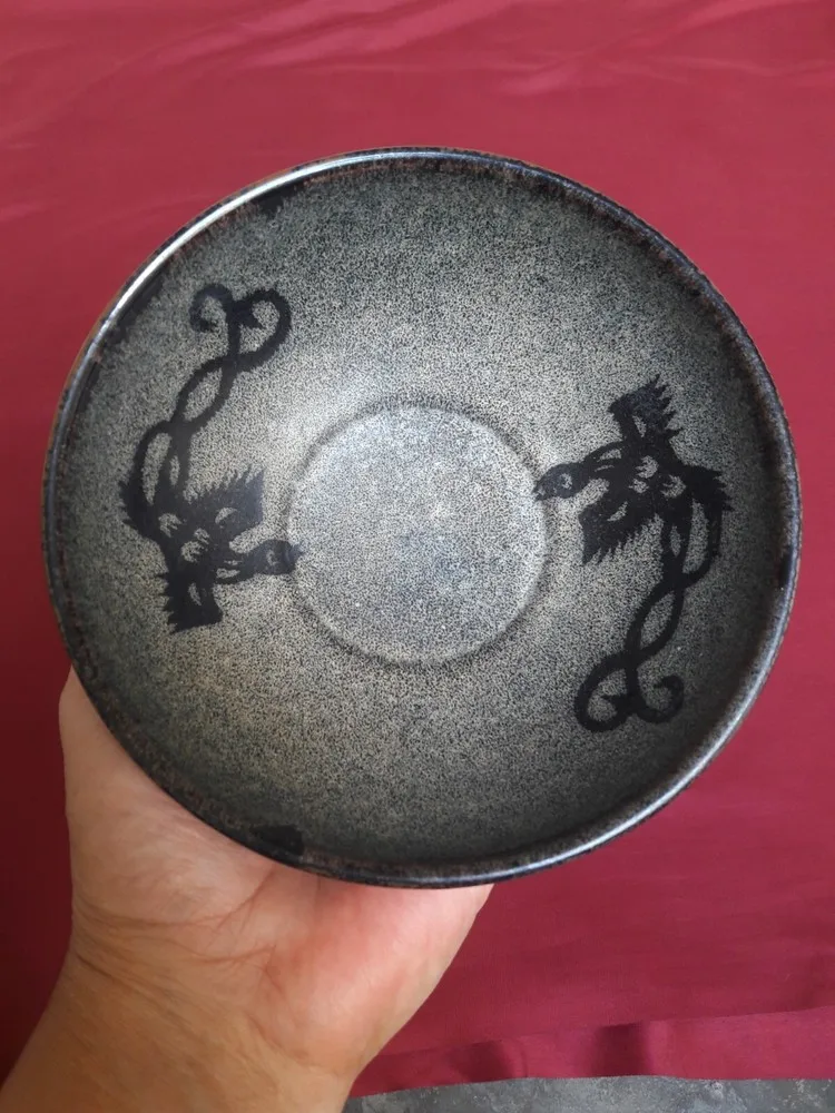 

Authentic Old Chinese Antique Song Black Glazed Paper Cut "Phoenix" Bowl - Brass animal sculpture