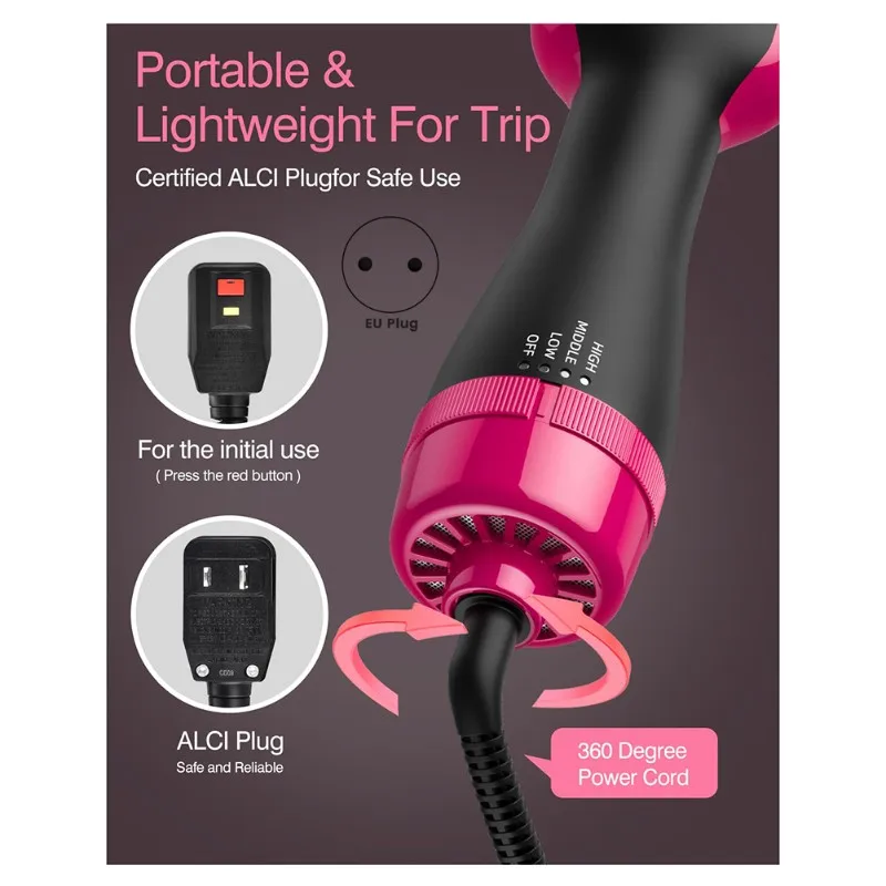 

Hair Dryer Brush In One 4 In 1 Styling Tool For Hair Blow Dryer& Styler Volumizer, Hot Air Brush For Drying,Straight EU Plug-B27