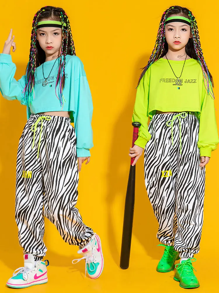 Zebra Streifen Hip Hop Mädchen Kinder Crop Top Jogger Street Dance Kleidung Set Kinder Jazz Streetwear Mädchen Bühne Kostüme für Jungen