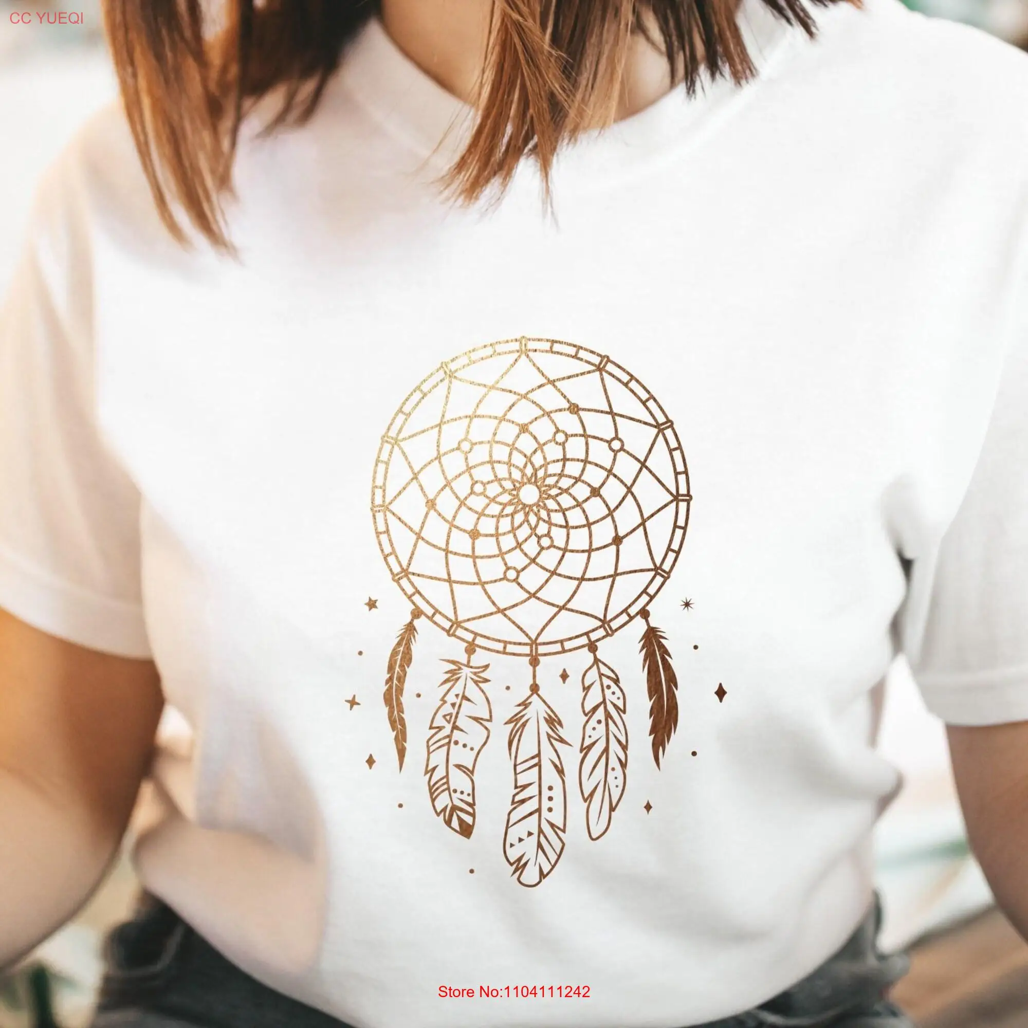 Dream Catcher Boho T Shirt With Feather Celestial Bohemian Mystical Spiritual long or short sleeves