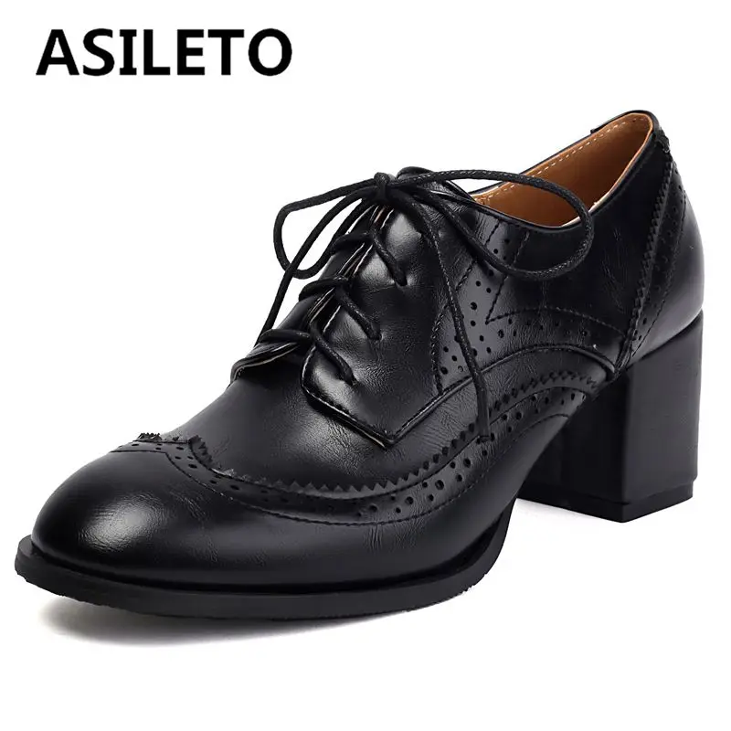 

ASILETO Retro Female Pumps Round Toe Block Heels 6cm Lace Up Mixed Color Large Size 46 47 48 Casual Women Daily Shoes Spring