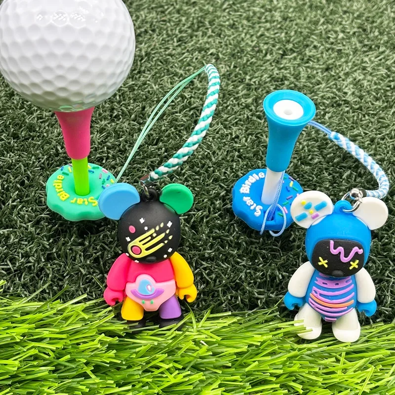 83mm  Golf Tees, Cartoon Bear Pattern Golf Tees with Rope Anti Lost, Multi Color Golf Ball Tees Golf Accessories