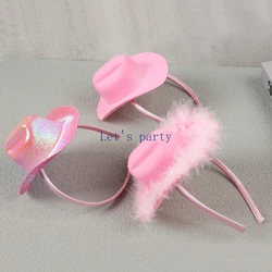 1Pcs Pink Cowgirl Hat Tiara Headband Cowboy Caps for Western Cowgirl Theme Birthday Wedding Bachelorette Hen Party Decoration