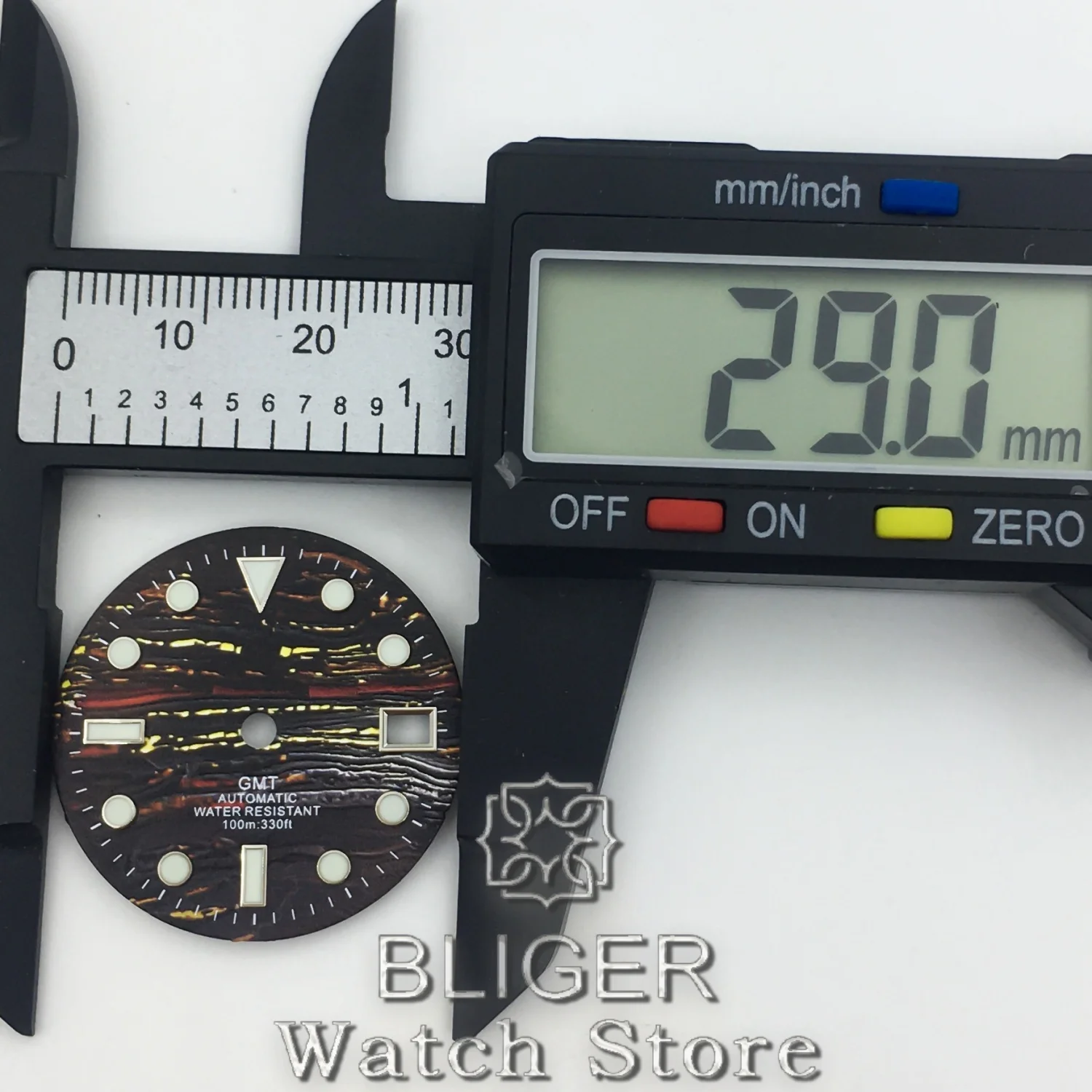 BLIGER 29 мм Lron Tiger's Eye Модифицированный циферблат для дайвинга Высокое качество Зеленый светящийся подходит для механизма NH34 NH35 может индивидуальный текст логотипа