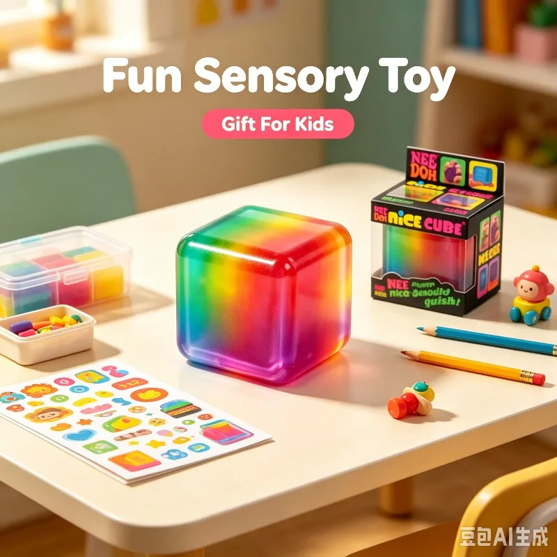 Nee Doh Nice Cube Decompression Box Rainbow Jelly Squeeze Pinch Music Hyperactivity Disorder Autism Sensory Decompression Gift