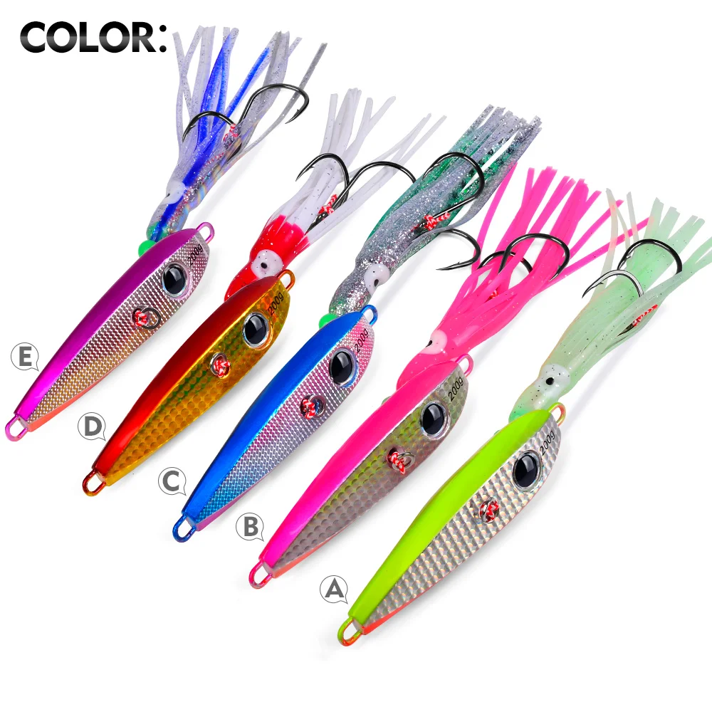 PROBEROS Sea Fishing Tuna Fake Lures 2pc Luminous Squid Skirt Double Hook Fish Bait 60-200g Deep Sea Slow Shake Iron Plate Bait view 4