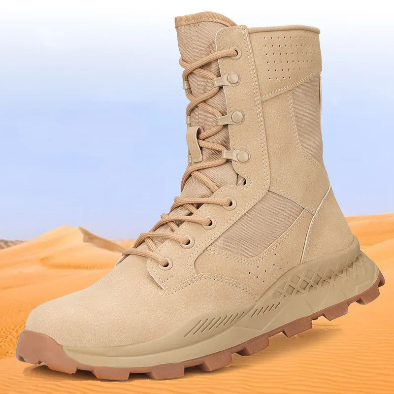 Men's Ultra Light Sand Combat Training Boots Mesh Wear-Resistant Camp Hiking Climbing High Top CQB Desert Sneakers Outdoor Shoes