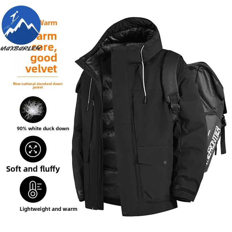 Piumino da uomo di marca Comfort Snow Ski Piumini spessi e caldi Cappotto invernale in piumino d'anatra leggero resistente al freddo con cappuccio tinta unita