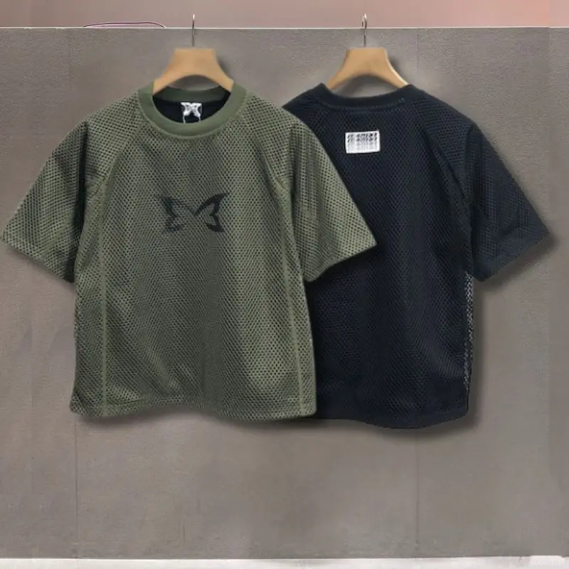 

Summer Mesh Mertra Tshirts Black Green Butterfly Pattern Round Neck Short Sleeve Men Women Loose Breathable Quick-dry Sports Tee