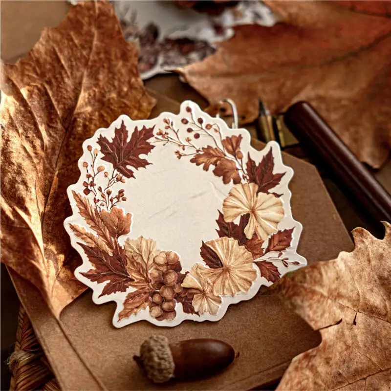 Card Lover 10 Pcs [Forest of All Things Series] Embossed Retro Wreath Theme White Kraft Paper Journal Stickers For Scrapbooking