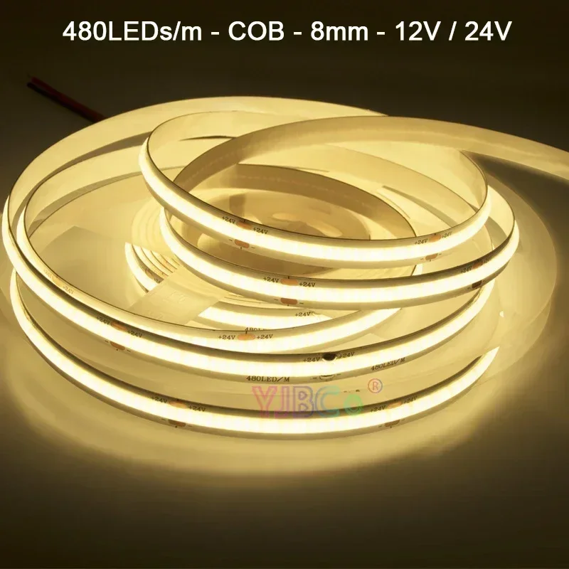 

5m 12V DC Flexible COB LED Strip 480LEDs/m 320LEDs/m White/Warm white/Blue/Ice Bule/Red/Green/Yellow FCOB Light Tape