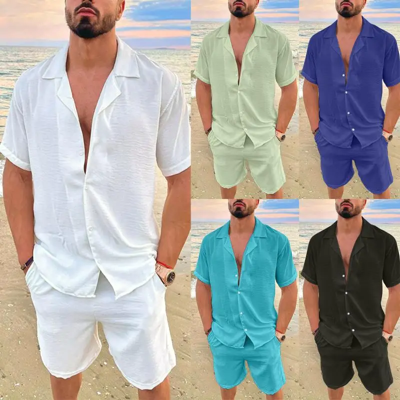 

Summer Short Sleeve Shirt And Short Shorts Set Casual Sportswear Cotton Material Other Material 100% Men's Fashion Ensemble