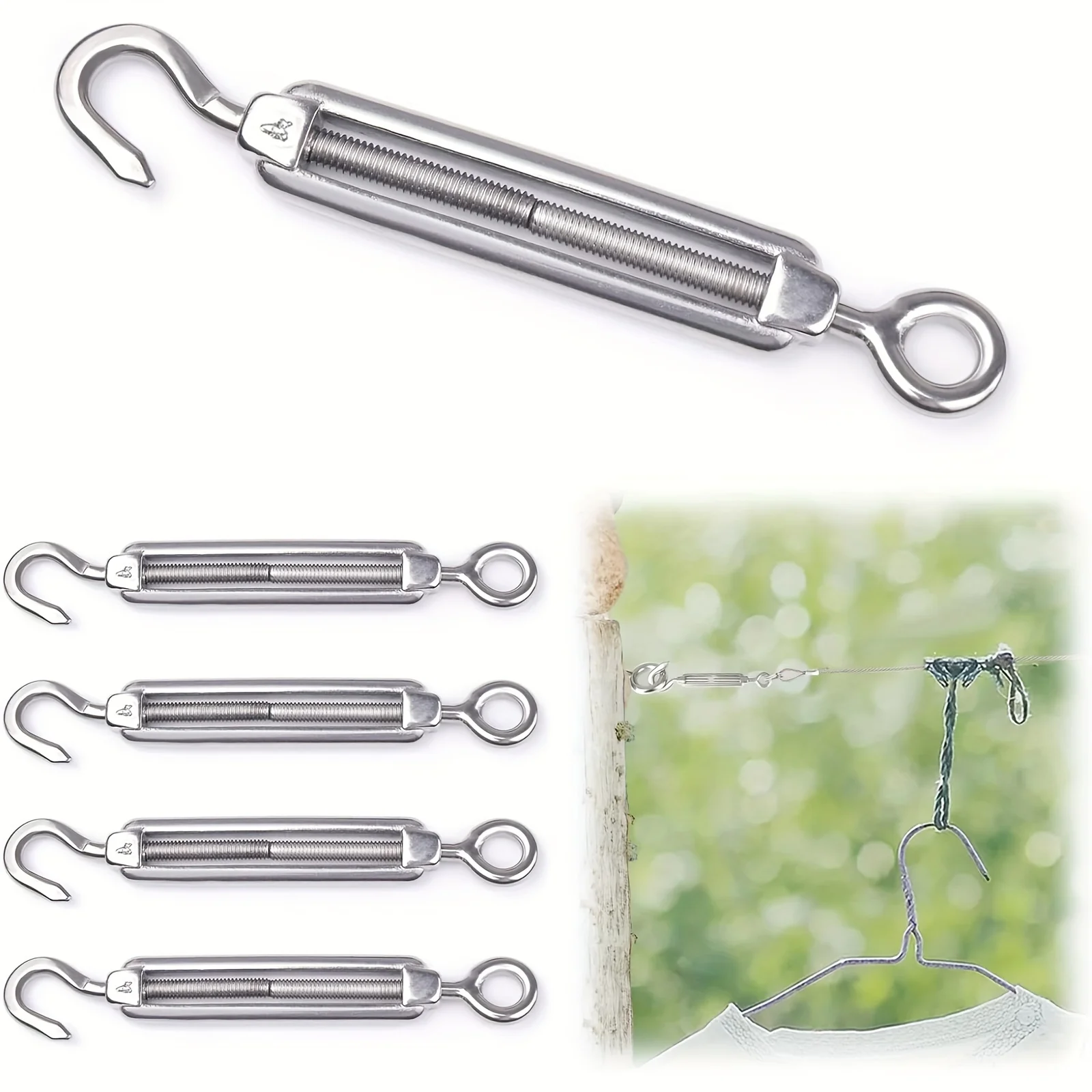 5PCS Stainless Steel 304 OC Type Turnbuckle Hook And Hook CC Type Wire Rope Tension Heavy Duty  For Sun Shade Sail Cable Railing