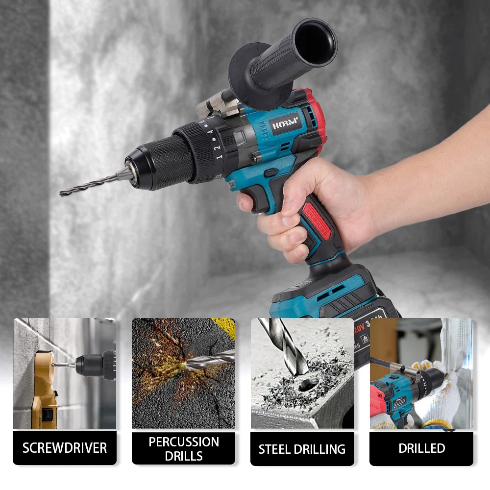 Brushless Electric Hammer Drill Cordless Screwdriver 150N.m 3 in 1 Powerful 2-Speed Impact Drill Tool For Makita 18V Battery