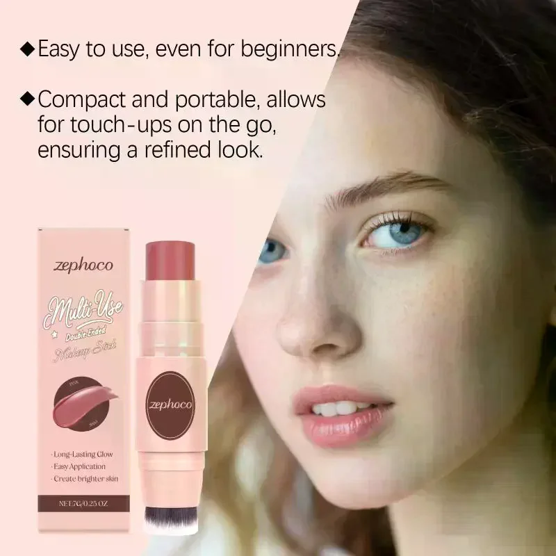 Long Lasting Pink Blush Stick Dual Ended Design Multipurpose Makeup for Radiant Rosy Finish  for  Touchups