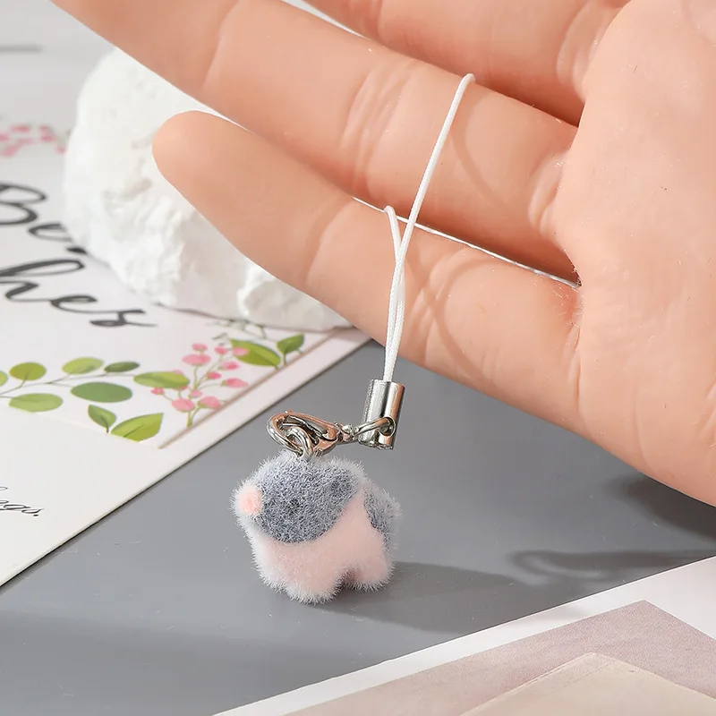 

New Flocking Cute Mini Animal Keychain Cartoon Bag Charms Key Chains Phone Lanyard Fashion Bag Pendants Key Decor plush keychain