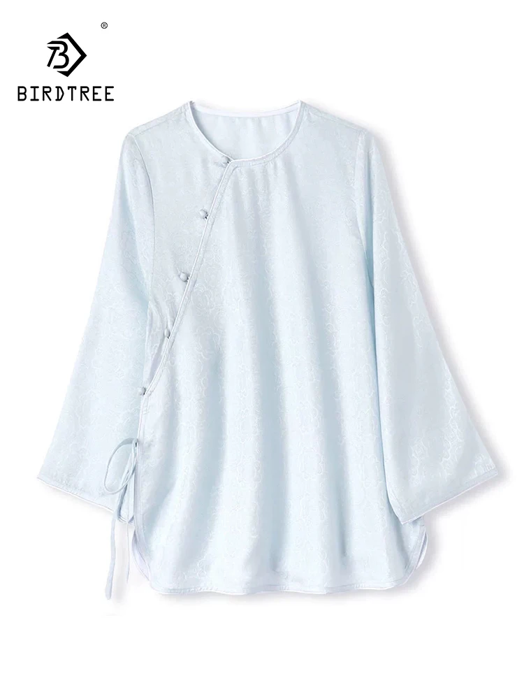 

Элегантная блузка BirdTree-Silk с круглым вырезом и рукавом 3/4, жаккардовая, женская, винтажная, на шнуровке, дышащая, свободного кроя, весна 2026, новинка T64195CC