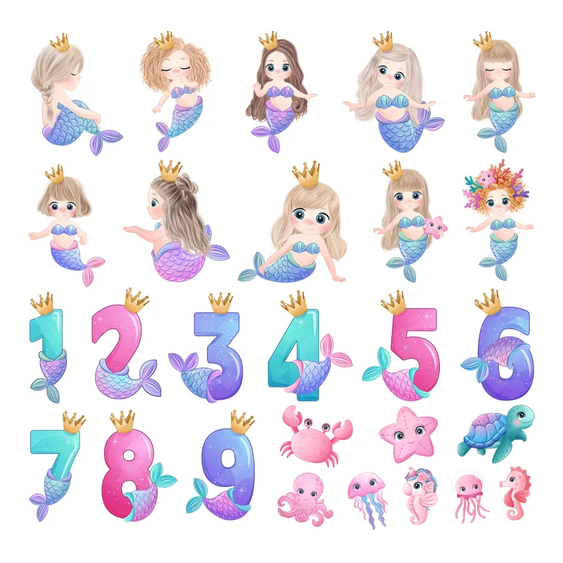 Cartoon Zeemeermin Custom Patch Zee Schepsel Diy Patches Voor Kinderen Ijzer Op Transfer Vinyl Stickers