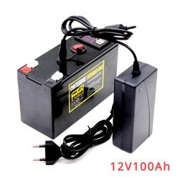 12V Battery 100Ah 18650 Lithium Battery Pack Rechargeable Battery for Solar Energy Electric Vehicle Battery+12.6v3A Charger