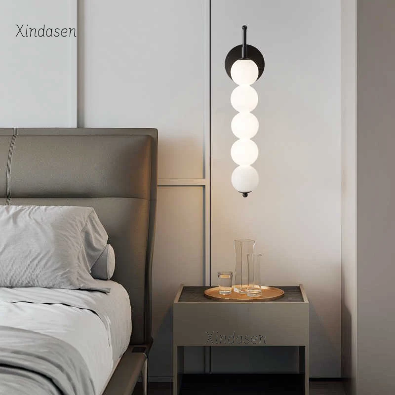 

Nordic Wind Gourd Wall Lamp LED Milky Ball Glass Wall Sconce For Living Room Study Bedside Bedroom Chandelier Wall Light Fixture