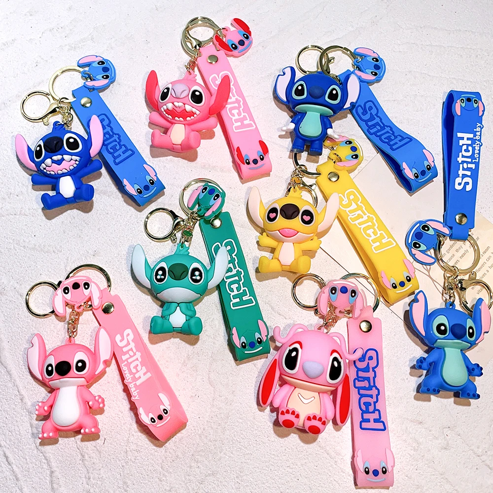 New Anime Disney Keychain Cartoon Mickey Mouse Minnie Lilo & Stitch Cute Doll Keyring Ornament Key Chain Pendant Kids Toys Gifts