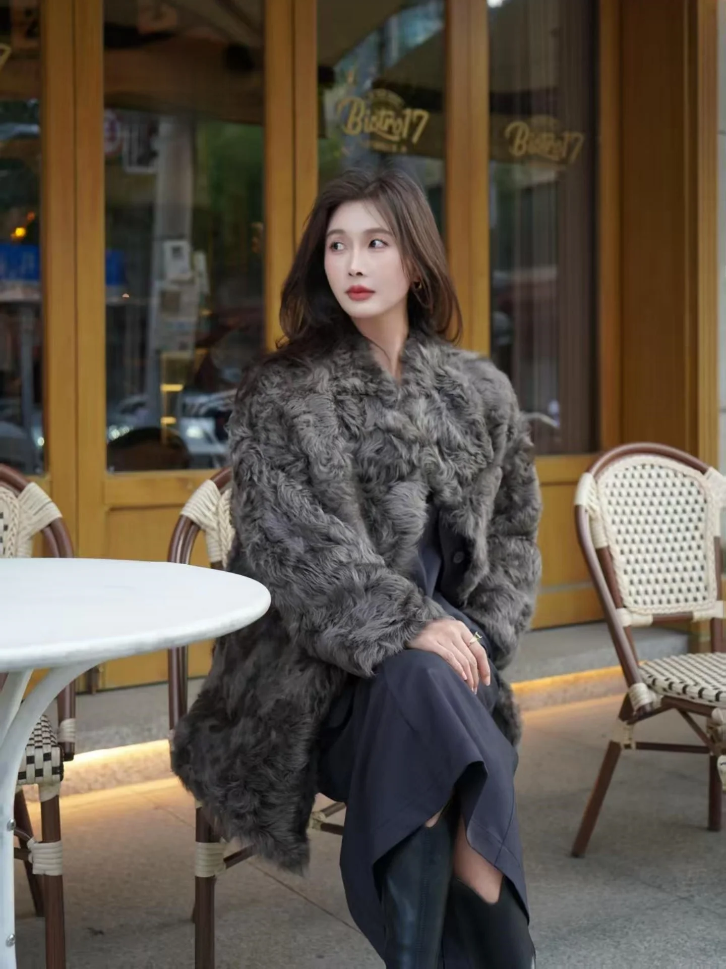 Autunno Inverno Nuovo Sle Piccolo Lago eep Ricci Pelliccia Pelle Jaet Allentato di Lusso Faion di Media Lunghezza Tuta Sportiva da Donna