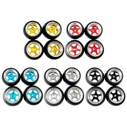 4 Pieces RC Rubber Drift Tyre Hard Anodized Wheel Rims for Wltoys K969 K989 P929 1:28 Scale RC Car Replacement Accessory Parts