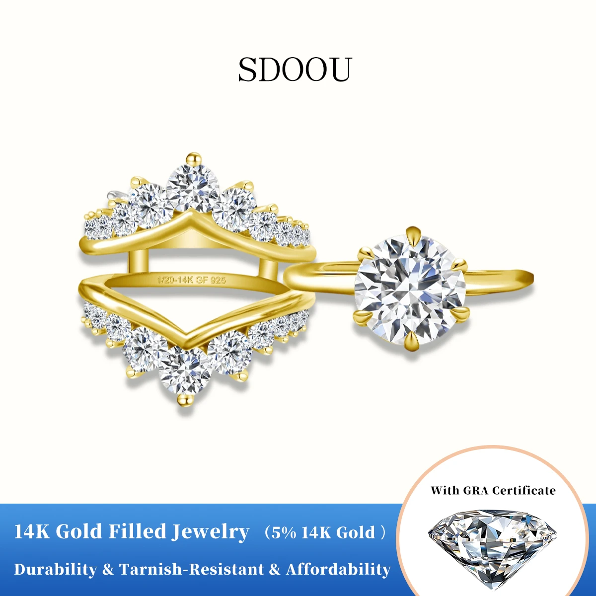 

SDOOU 2Pcs 14K Gold Filled Bridal Sets 2ct Moissanite Lab Diamond Engagement Ring With GRA Certified Wedding Jewelry For Her