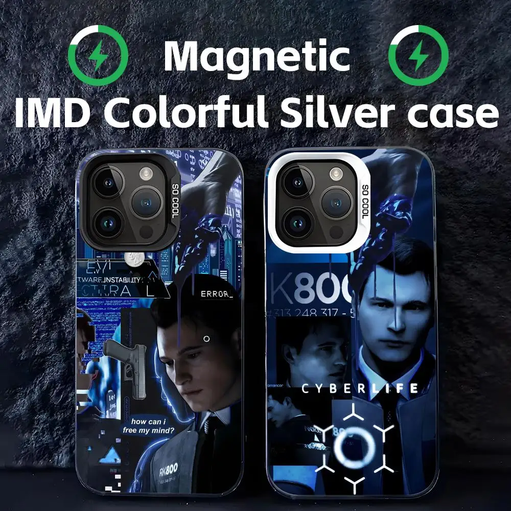 Классический игровой чехол для телефона Detroit Become Human, белый магнитный, цветной, серебристый, подходит для iPhone 16, 15, 14, 13, 12, 11 Pro Max Классический игровой чехол для телефона Detroit Become Human, белый магнитный, цветной, серебристый, подходит для iPhone 16, 15, 14, 13, 12, 11 Pro Max