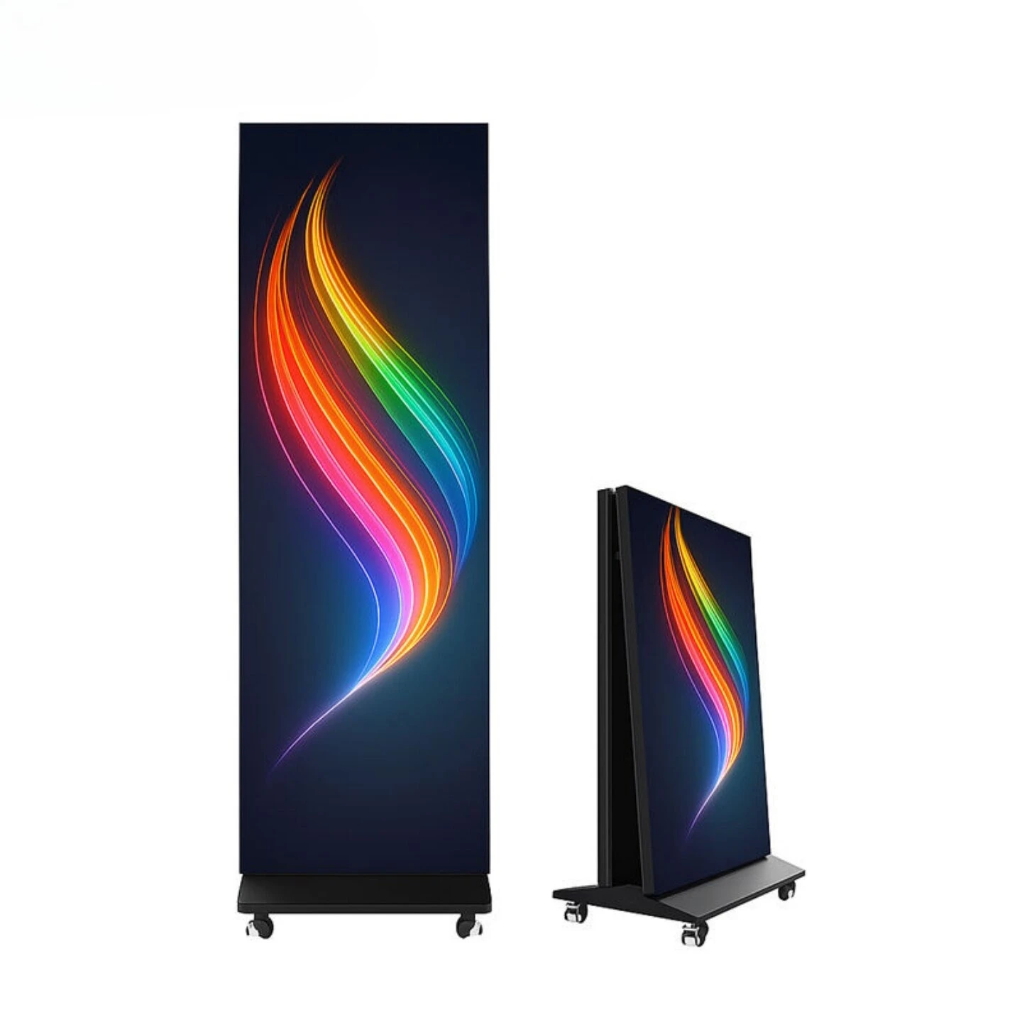 Movable Floor LED Mirror Poster Display, Outdoor Vertical Advertising Screen, Custom Size Digital Billboard