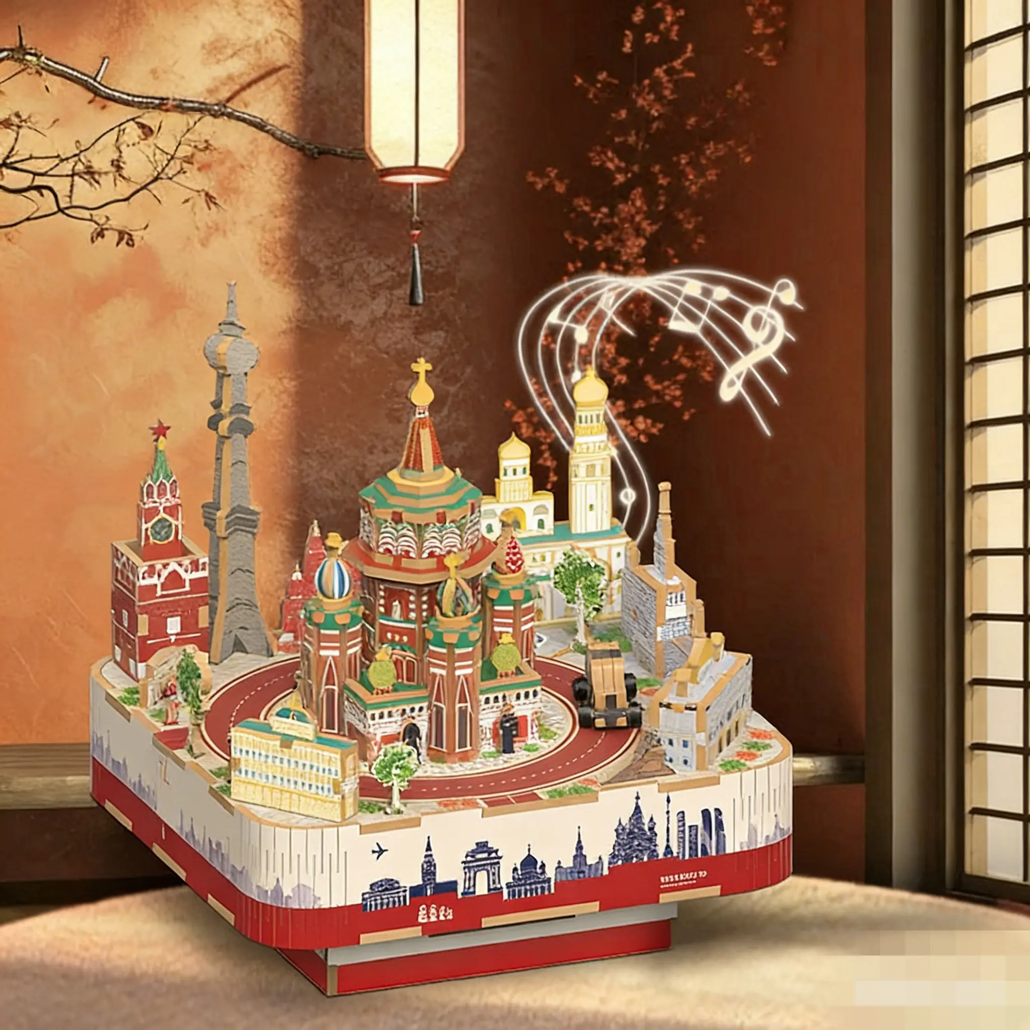 

3D Wooden Moscow City Skyline Music Box Kit, DIY Handmade Architectural Model, Educational Toy & Creative Gift for Home Decor