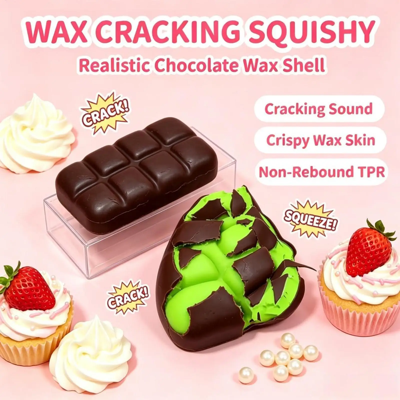 Fake Chocolate Squeeze Toy Wax Cracking Chocolate Bar Pinch Gadget Squeeze Fidget Toys for Teens Adults Women Men Birthday