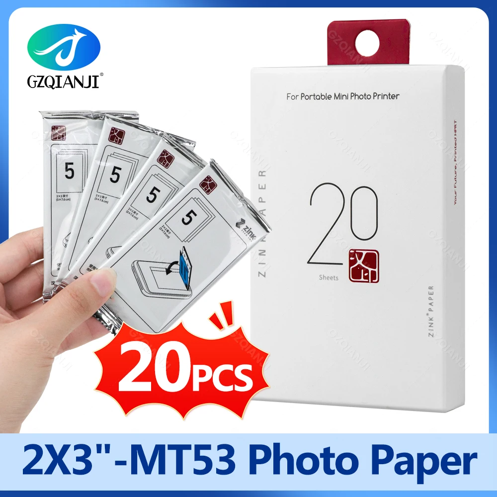 Original MT53 Self-adhesive Photo Paper 2x3 Inch Sticky-Backed Photo Paper For HPRT MT53 Pocket Color Photo Printer 20/40 Sheets