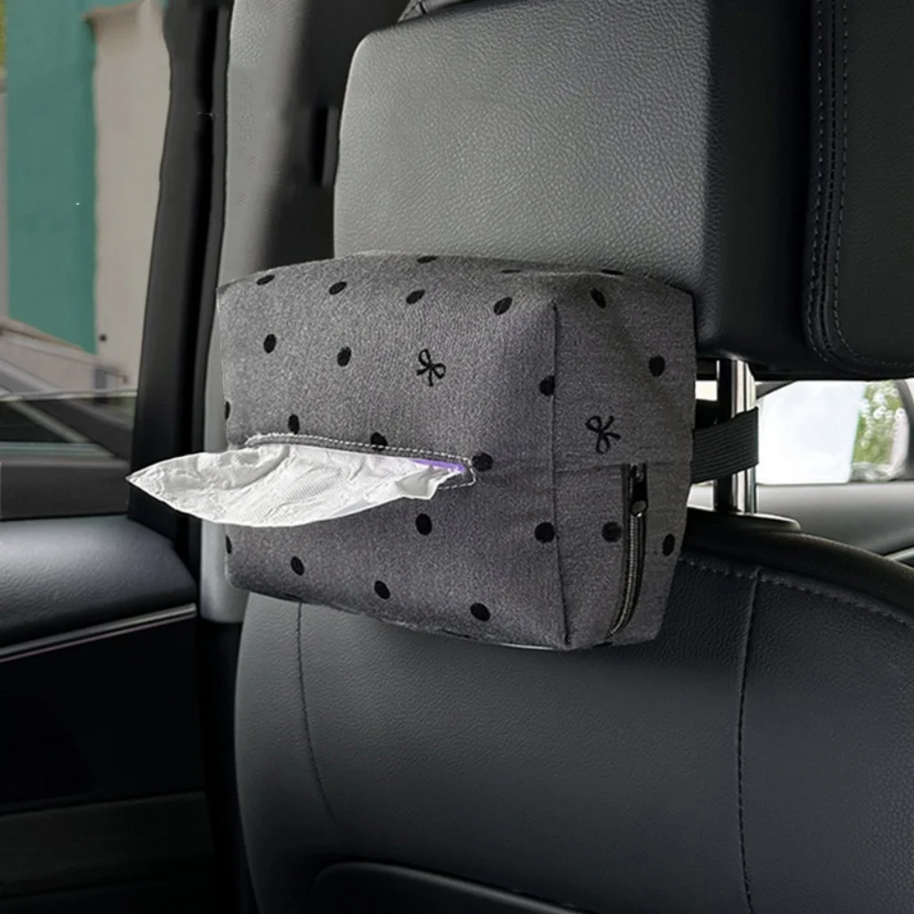 

Автомобильная коробка для салфеток с бантом в горошек, спинка сиденья автомобиля, подвесной ящик для салфеток, многофункциональная коробка для салфеток