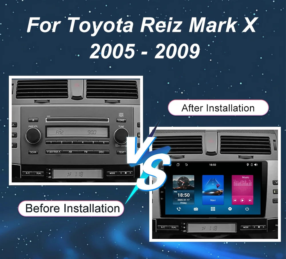 Android 15 Carplay For Toyota Reiz Mark X 2005 -2009 Auto Radio Multimidia Player GPS Navigation Carplay NO 2DIN Touch Screen 4G view 2
