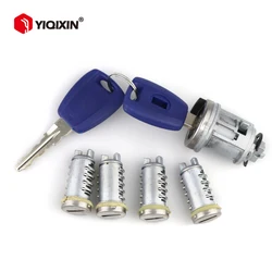 YIQIXIN 5PCS Car Ignition Lock Cylinder Trunk Lock For Fiat Alfa Romeo Brava Doblo Palio Siena Cylinder Perla GT15R Blade Keys