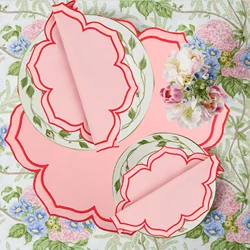 Lotus Shaped Embroidered Edge Napkins 4pcs/set Thickened Pure Cotton Breathable Placemats for Weddings Christmas Daily Party