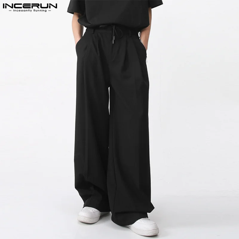 

INCERUN Men Pants Solid Color Button Joggers Korean Style Casual Straight Trousers Men Streetwear 2024 Loose Fashion Long Pants