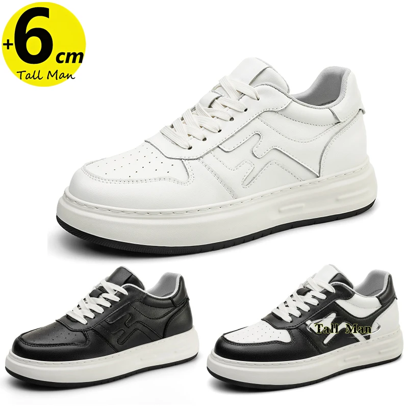 Lift Shoes White Sneakers Height Increase Insoles 6cm Elevator Men Plus Size  37-45