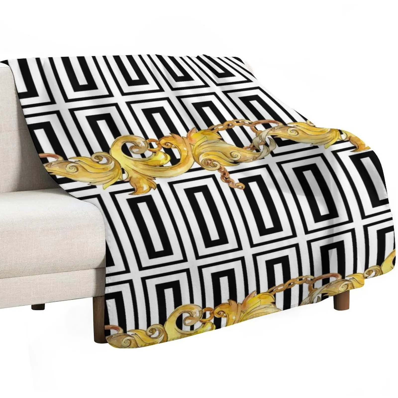 Watercolor golden luxurious chains ornamental design Throw Blanket Beach Weighted Cute Plaid Soft Beds Furry Blankets
