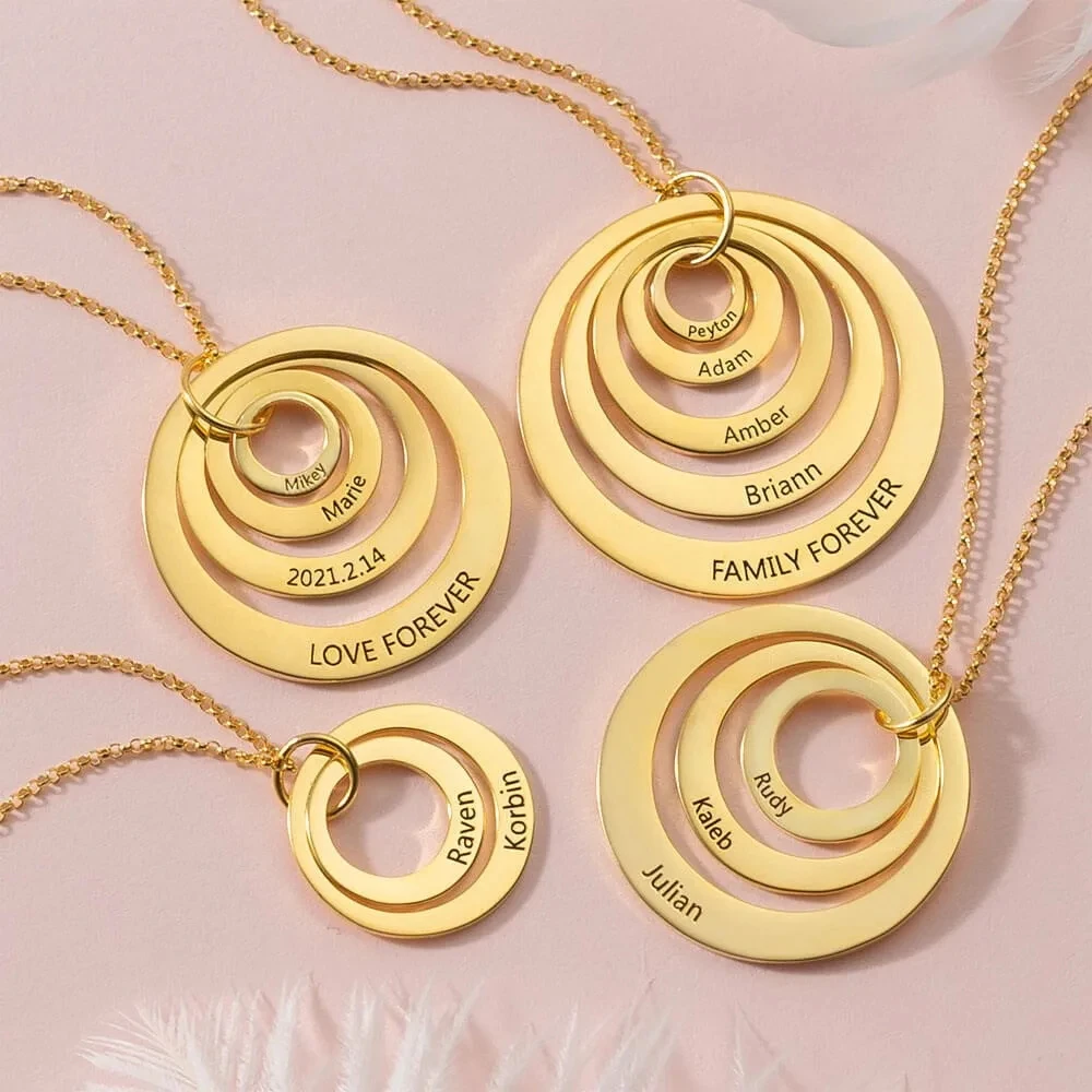 Personalized Family Names Necklace Interlocking Circles Necklace Stainless Steel Jewelry Mother's Day gifts